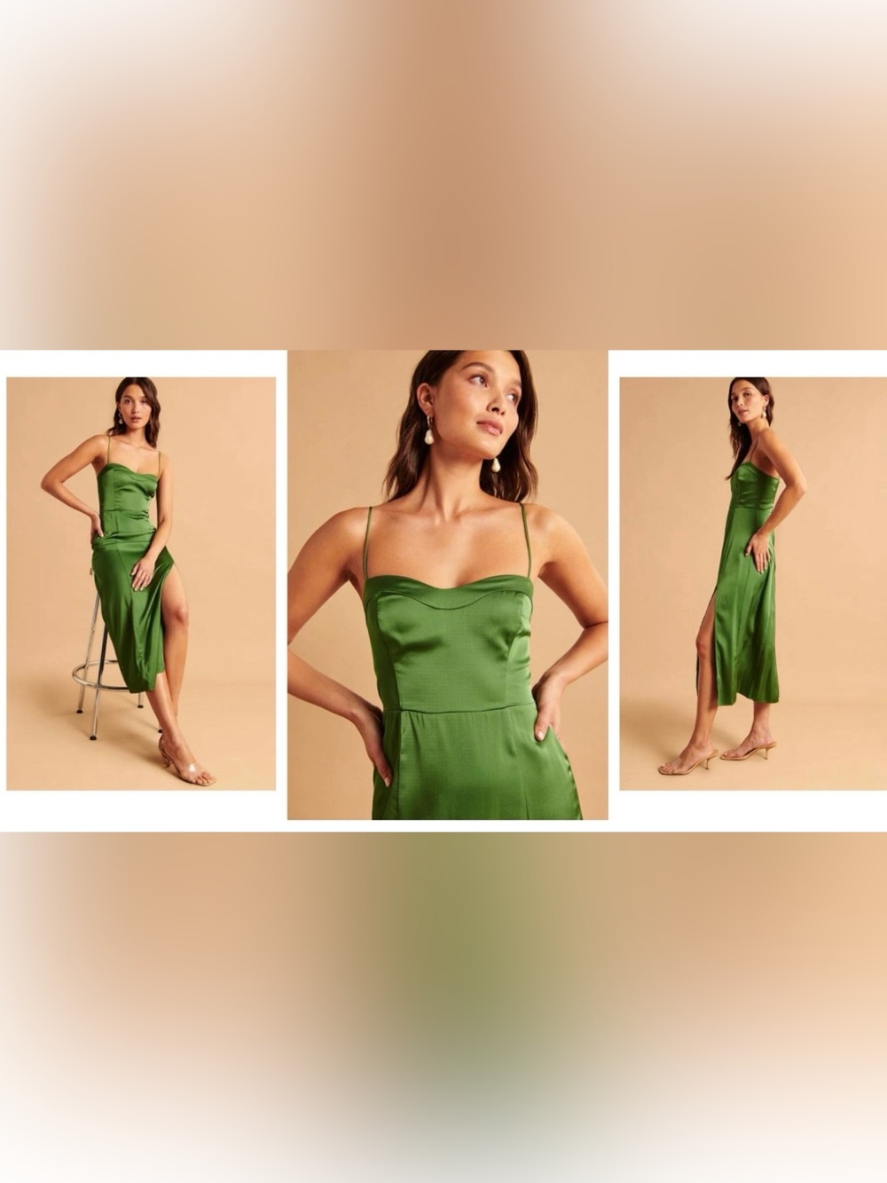 Abercrombie & Fitch Emerald Green Satin sweetheart Romantic Slip Maxi Dress